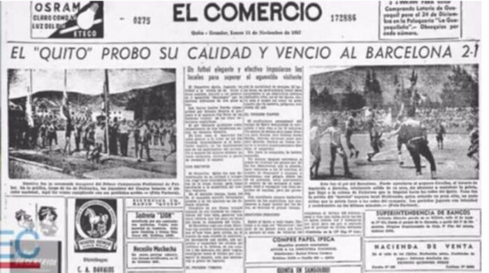 Reseña del partido de fútbol entre Deportivo Quito y Barcelona del lunes 11 de noviembre de 1957. Foto: EL COMERCIO