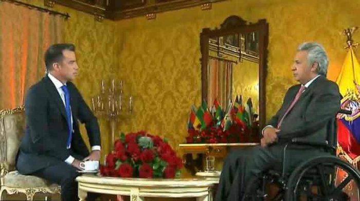 El presidente Lenín Moreno durante una entrevista el domingo 16 de mayo del 2021. Foto: Captura