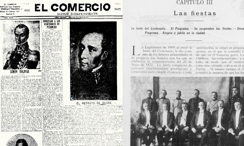 En la publicación sobre el centenario aparecen el presidente Tamayo y su gabinete. Fotos: Archivo particular y archivo EL COMERCIO