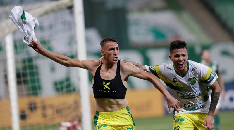 Braian Ezequiel Romero del Defensa y Justicia festeja el gol ante Palmeiras, el 18 de mayo del 2021. Foto: EFE