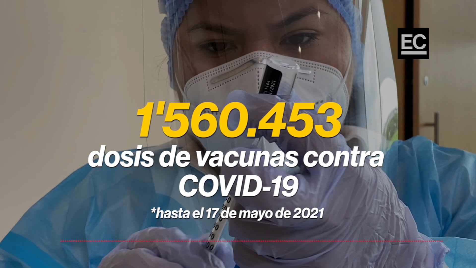 Hasta este 17 de mayo del 2021 se han aplicado 1 560 453 dosis de vacuna contra covid-19. La mayoría de esas dosis corresponde a primeras dosis. Captura video