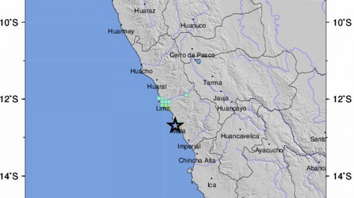 La ubicación de un terremoto frente a la costa de Mala, al sur de Lima, Perú, el 22 de junio de 2021. Foto: EFE