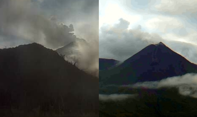 Imágenes del volcán Sangay (izq.) y volcán Reventador (der.) correspondientes a los informes del Instituto Geofísico de este sábado 12 de junio. Foto: @IGecuador