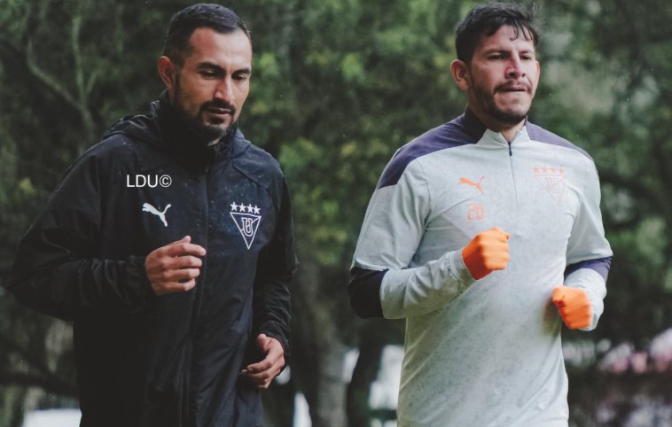 Liga de Quito entrenó el 7 de junio del 2021 sin la dirección de Pablo Repetto en Pomasqui. Foto: Twitter LDU Oficial