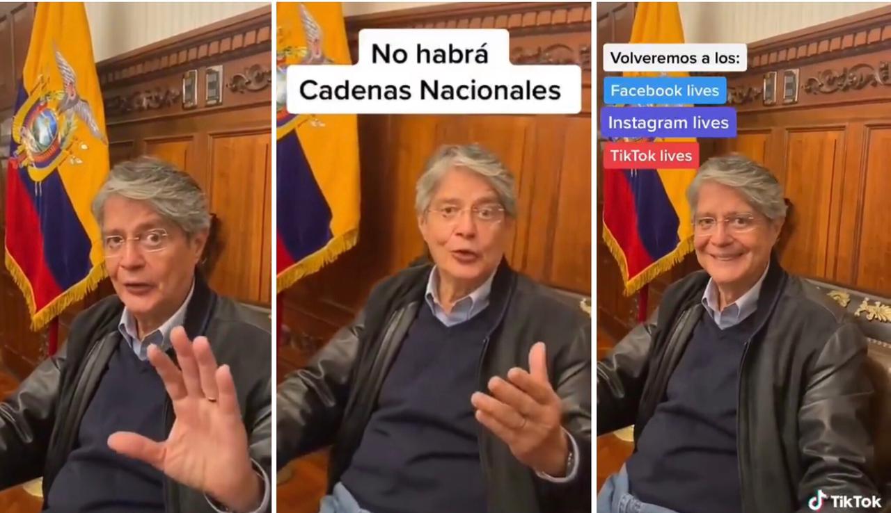 Presidente de Ecuador, Guillermo Lasso, anuncia que no habrá cadenas nacionales de radio y TV pero dice que se comunicará por sus redes sociales. Foto: Captura de video