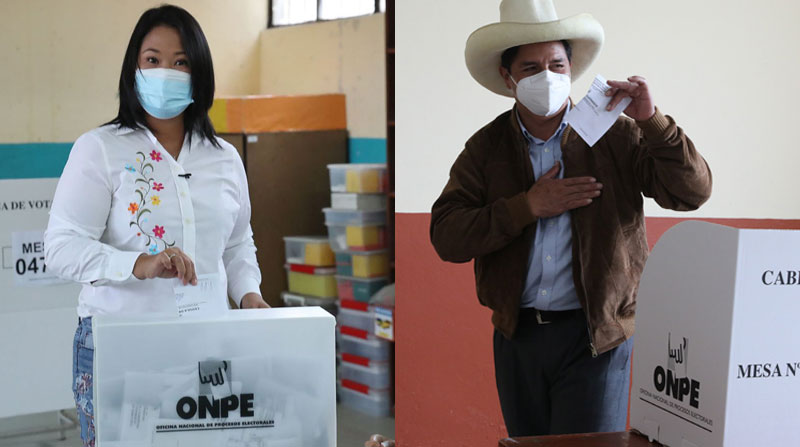 Un sondeo a boca de urna señala que Keiko Fujimori tiene una estrecha ventaja sobre Pedro Castillo, tras las elecciones presidenciales de Perú. Fotos: EFE y Reuters