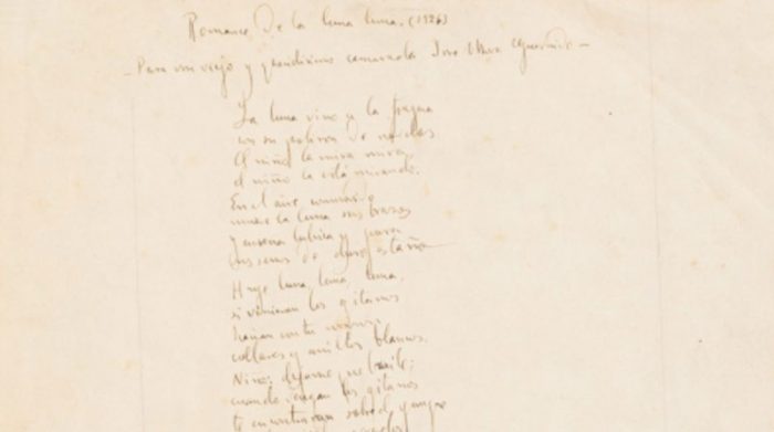 El manuscrito de García Lorca dedicado a José Mora Guarnido fue subastado. Foto: Cuenta Twitter @VictorFdez_
