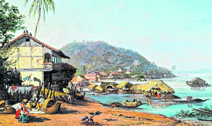 Puerto de Guayaquil, según el pintor francés Ernesto Charton de Treville, en 1850. Foto: Wikipedia