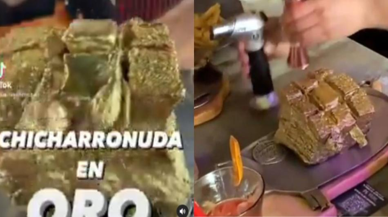 La típica fritura de la piel del cerdo es cubierta con 20 láminas de papel de oro de 24 quilates. Foto: Instagram de @casasalvaje_