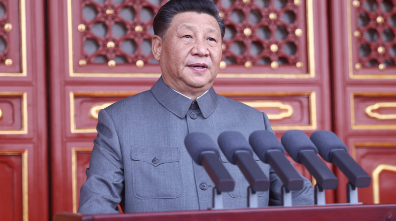 El presidente de China, Xi Jinping, habló en la ceremonia de los 100 años del Partido Comunista chino. Foto: EFE