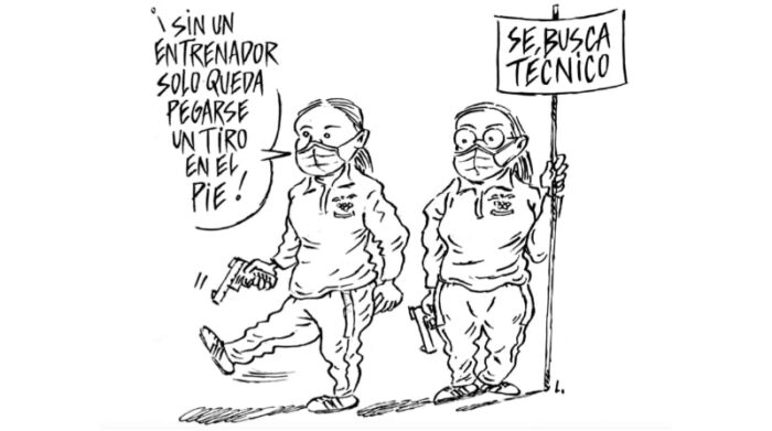 “Olímpico” abandono, caricatura de Luján de este 27 de julio del 2021.