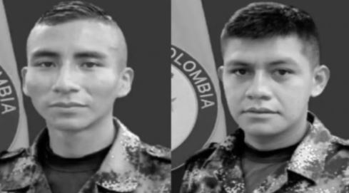 Los soldados muertos fueron identificados como Januar Jhonatan Gutiérrez Titimbo y Juan Clímaco Guetocue Volveras. Foto. Captura
