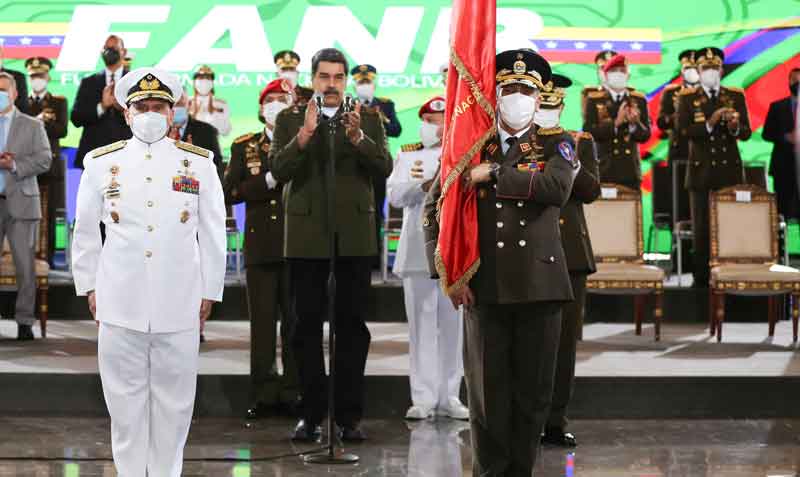 Nicolás Maduro participó este 10 de julio del 2021 en un acto de transmisión de mando de varios comandantes. Foto: EFE / Palacio Miraflores