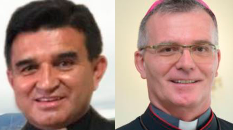 A la izquierda Luis Bernardino Núñez nuevo obispo de Tulcán y Antonio Crameri nuevo obispo de Esmeraldas. Fotos: Captura de pantalla