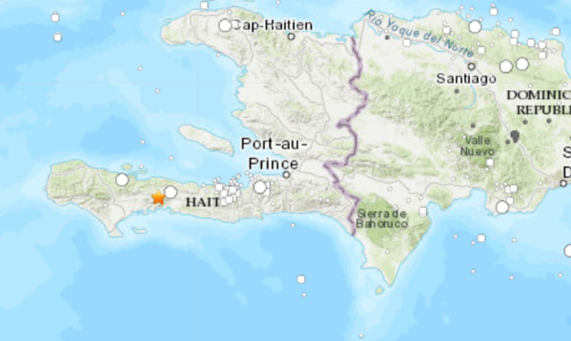 El terremoto se registró al sur de Haití, este sábado 14 de agosto del 2021. Foto: USGS