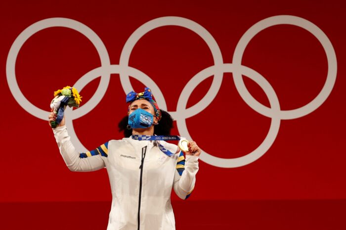 Neisi Dajomes festejó el segundo oro olímpico para Ecuador en Tokio 2020. Foto: EFE
