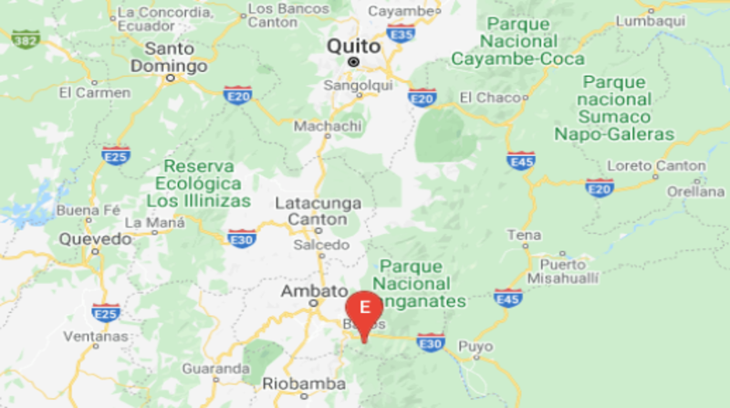 El temblor ocurrió a una profundidad de 5 kilómetros y a 4,45 kilómetros de la ciudad de Baños, zona turística de Tungurahua. Foto: Twitter de @IGecuador