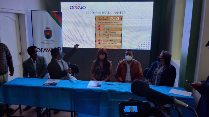 Los organizadores de la Expo Otavalo efectuaron este viernes 13 de agosto de 2021 la presentación de la feria. Foto: Alberto Segovia
