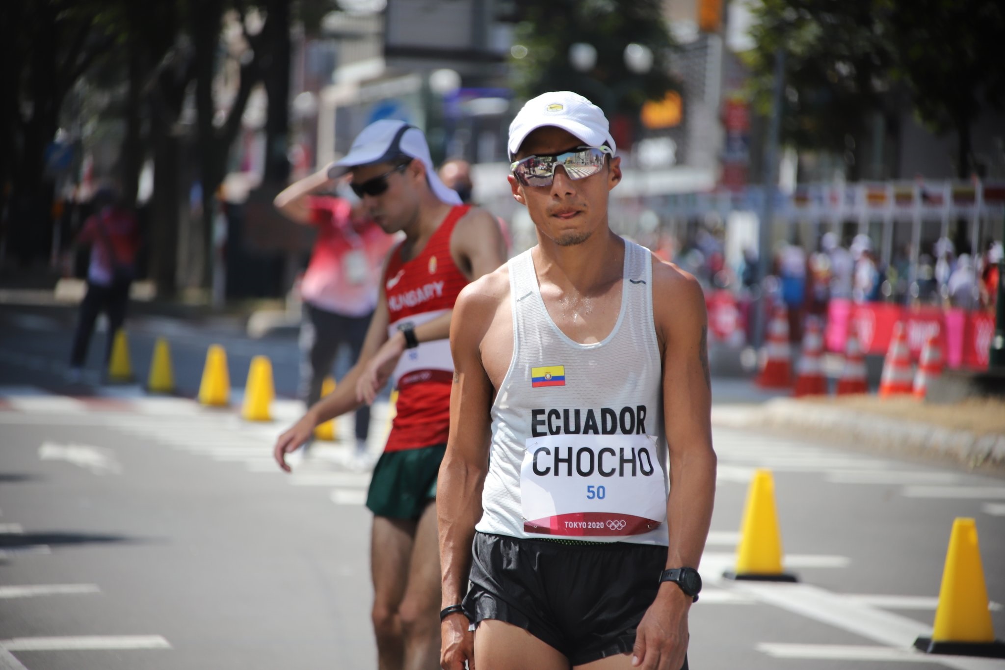 Andrés Chocho, durante su participación en los 50 km de marcha, en Tokio 2020. Foto: captura de pantalla