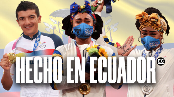 Neisi Dajomes (c) y Richard Carapaz fueron los reyes de la delegación ecuatoriana al conseguir la medalla de oro y la de plata de Tamara Salazar fue histórica para Ecuador en estos Juegos Olímpicos de Tokio 2020. Fotos: Comité Olímpico Ecuatoriano