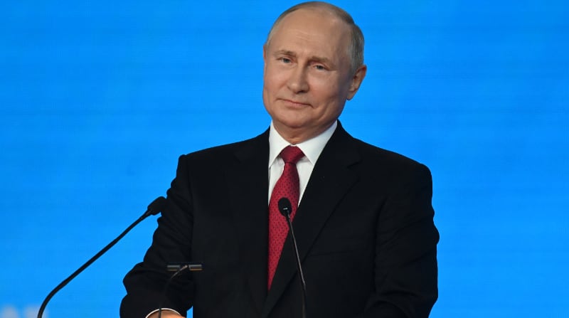 El presidente ruso, Vladimir Putin, durante una presentación en un congreso del partido Rusia Unida, en Moscú, este 24 de agosto del 2021. Foto: Sputnik / Kremlin vía Reuters