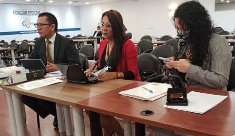 Audiencia de evaluación y preparatoria de juicio contra el exgerente de Epmaps y tres personas más este 13 de septiembre del 2021. Foto: Twitter @FiscaliaEcuador