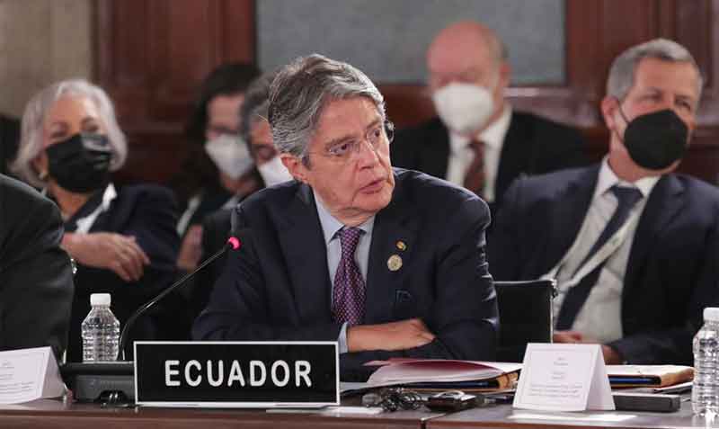 En su discurso en la Celac, Guillermo Lasso reiteró su política de apertura comercial. Foto: Twitter Comunicación Ecuador