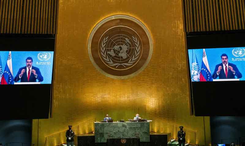 El presidente Nicolás Maduro durante su intervención ante la Asamblea General de la ONU este 22 de septiembre del 2021. Foto: EFE