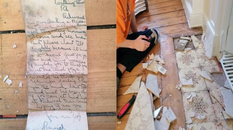 La antigua carta estaba oculta debajo de las baldosas de su casa. Foto: Facebook Dawn Louise Cornes