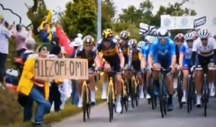 La espectadora provocó una fuerte caída a varios ciclistas que compiten en el Tour de Francia. Foto: Captura de pantalla