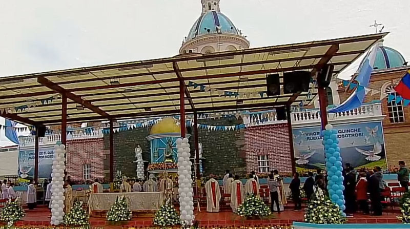 En el Santuario se desarrollaron las celebraciones de la fiesta de la Virgen de El Quinche, con restricciones por la pandemia. Foto: Captura de pantalla