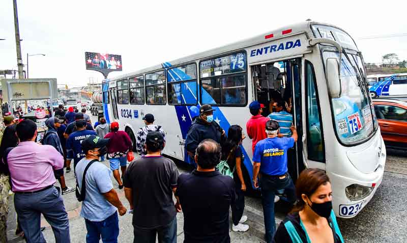 Guayaquil vivió este miércoles 10 de noviembre del 2021 la segunda jornada consecutiva de paralización parcial, con solo la mitad de 2 700 buses operando. Foto: Enrique Pesantes /EL COMERCIO