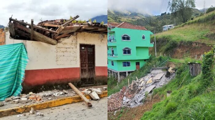 Servicio de Gestión de Riesgos realizó un monitoreo luego del sismo en Perú, en Zamora (i) y Chordeleg varias viviendas sufrieron daños. No se registran personas heridas o fallecidas. Foto: Twitter Servicio de Gestión de Riesgos