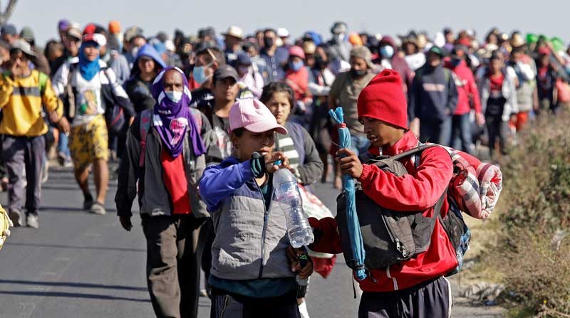Los indocumentados, entre los que se encuentran decenas de menores y también mujeres embarazadas, avanzaron lentamente este viernes 10 desde el estado de Puebla. Foto: EFE