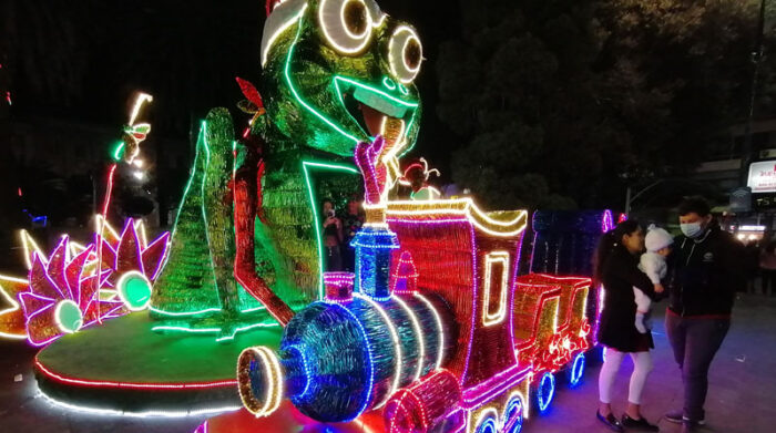 Las calles y parques centrales de Ambato se iluminaron con figuras y alegorías mágicas de la Navidad.  Foto: Modesto Moreta/ EL COMERCIO