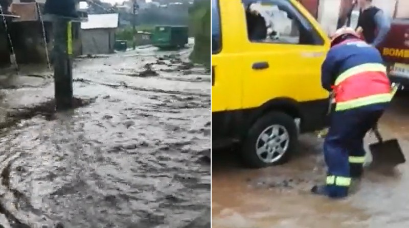 Fuertes lluvias causaron inundaciones y afectaron a varios vehículos y viviendas en la parroquia de Amaguaña. Foto: Captura