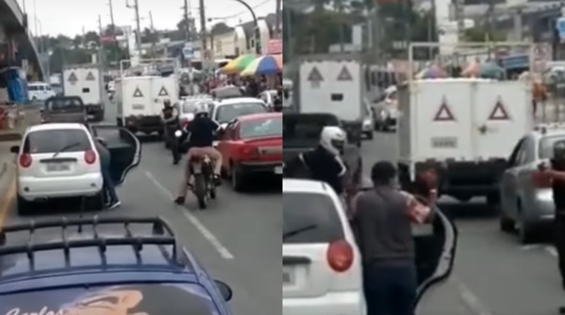 En el video se muestra a dos hombres que intentan asaltar a los ocupantes de un vehículo color blanco en el sector Parque California, vía a Daule.