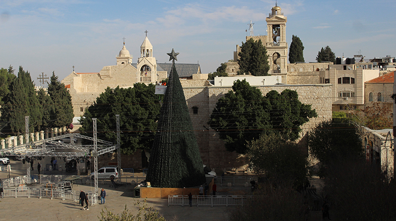 Vista de Belén, con la céntrica Plaza del Pesebre y la Basílica de la Natividad en el fondo. Foto: EFE