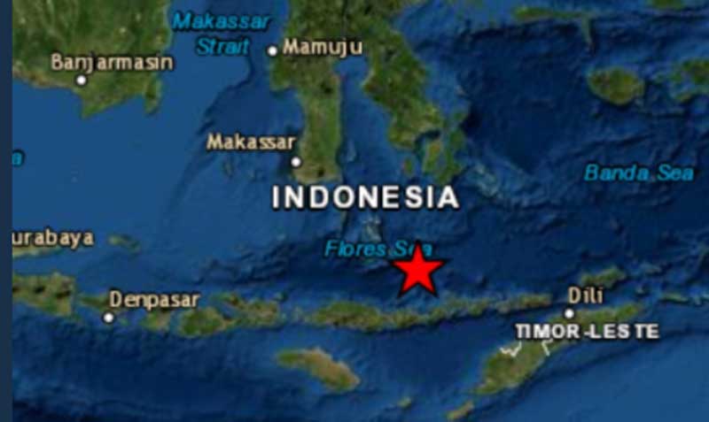 El Servicio Geológico de Estados Unidos localizó el hipocentro a 18 kilómetros de profundidad en las aguas entre las islas de Célebes y Flores, en Indonesia. Foto: Twitter