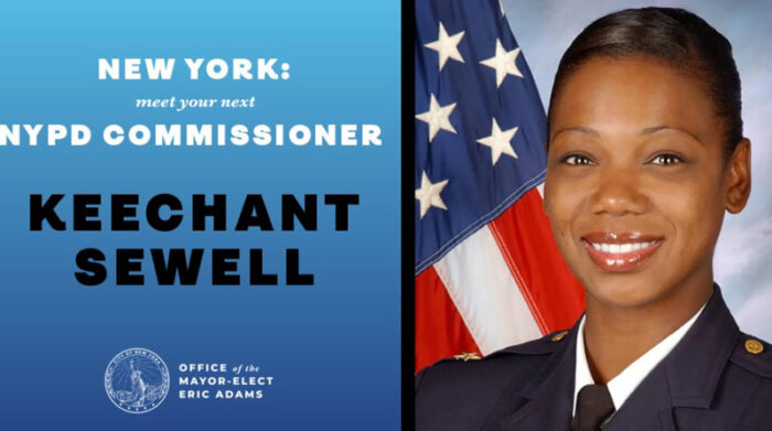 Keechant Sewell fue designada por el alcalde Eric Adams como la primera mujer al frente de la policía de Nueva York. Foto: Twitter Erick Adams