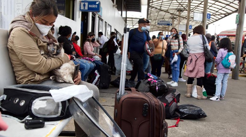Las boleterías de las compañías de transporte que operan desde la terminal de Carcelén recibieron a cientos de personas. Foto: Diego Pallero / EL COMERCIO