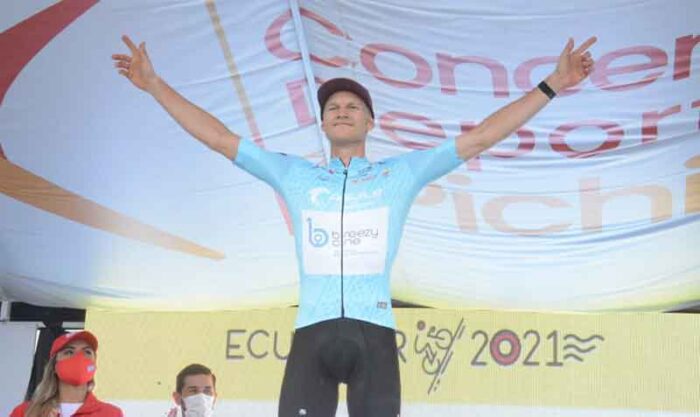 Matt Govero, ganador de la segunda etapa de la Vuelta al Ecuador. Foto: cortesía del Ministerio del Deporte