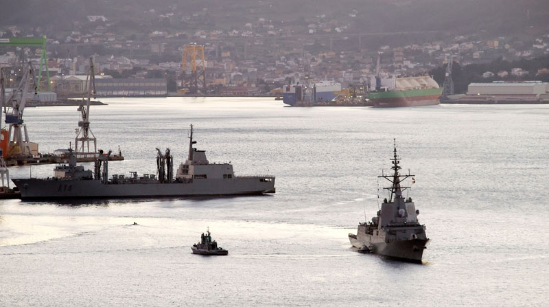 La fragata española Blas de Lezo zarpa del Arsenal Militar de Ferrol para dirigirse al mar Negro ante la escalada de tensión entre Rusia y Ucrania. Foto: EFE
