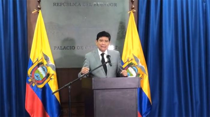 Carlos Jijón, consejero de Gobierno, anuncia acciones de trabajo para esta semana. Foto: Captura de pantalla.