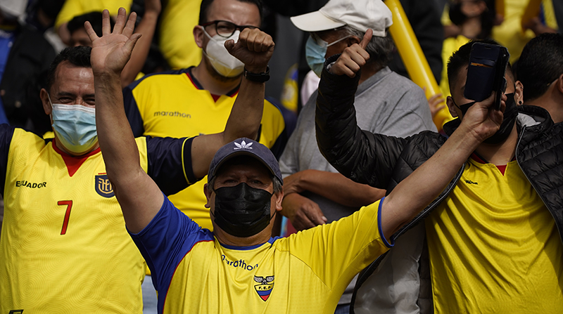 Hinchas de Ecuador durante un partido de Eliminatorias. Foto: twitter @FEFecuador