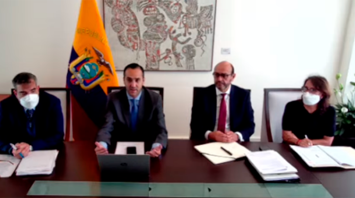 Autoridades de la Cancillería de Ecuador anuncian alternativas para ecuatorianos en Ucrania. Foto: Captura