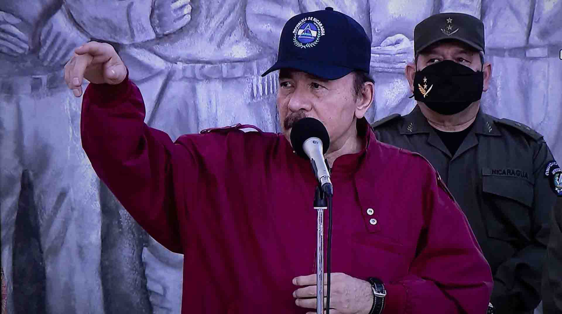 El presidente de Nicaragua Daniel Ortega durante el acto en homenaje al 88 aniversario del tránsito a la inmortalidad del General Augusto C. Sandino, en una fotografía de archivo. EFE