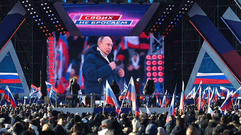 Putin defendió la invasión a Ucrania, durante un megaconcierto en Moscú. Foto: EFE