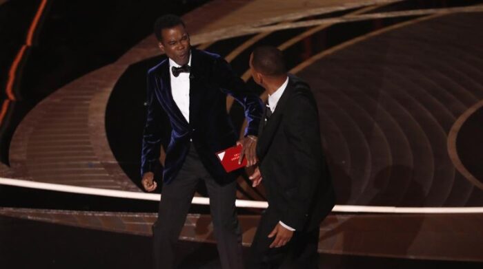 Actor Will Smith slaps gala host Chris Rock during the 94th Annual American Film Academy Awards at the Dolby Theater in Los Angeles, California, USA.  Photo: EFE / Etienne Laurent