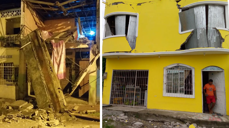 Una persona murió de un paro cardíaco por el sismo en Esmeraldas. Riesgos dijo que hay más de 300 afectados y 87 casas dañadas. Fotos: Cortesía Grupo de trabajo del COE Cantonal